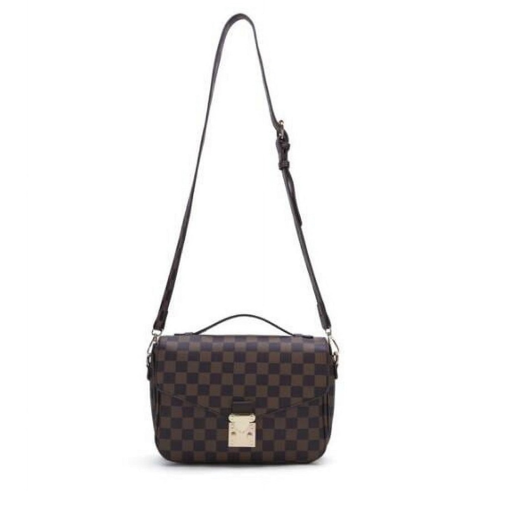 ‼️LAST ONE‼️🆕🌿CREAM/GRAY Leather Checkered Tote Crossbody Bag - Picture 13 of 17